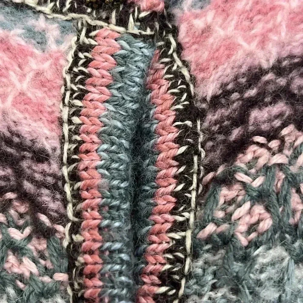 vtg KORET Boho Wool Mohair Cardigan Sweater Sz L Button Up Multicolor
